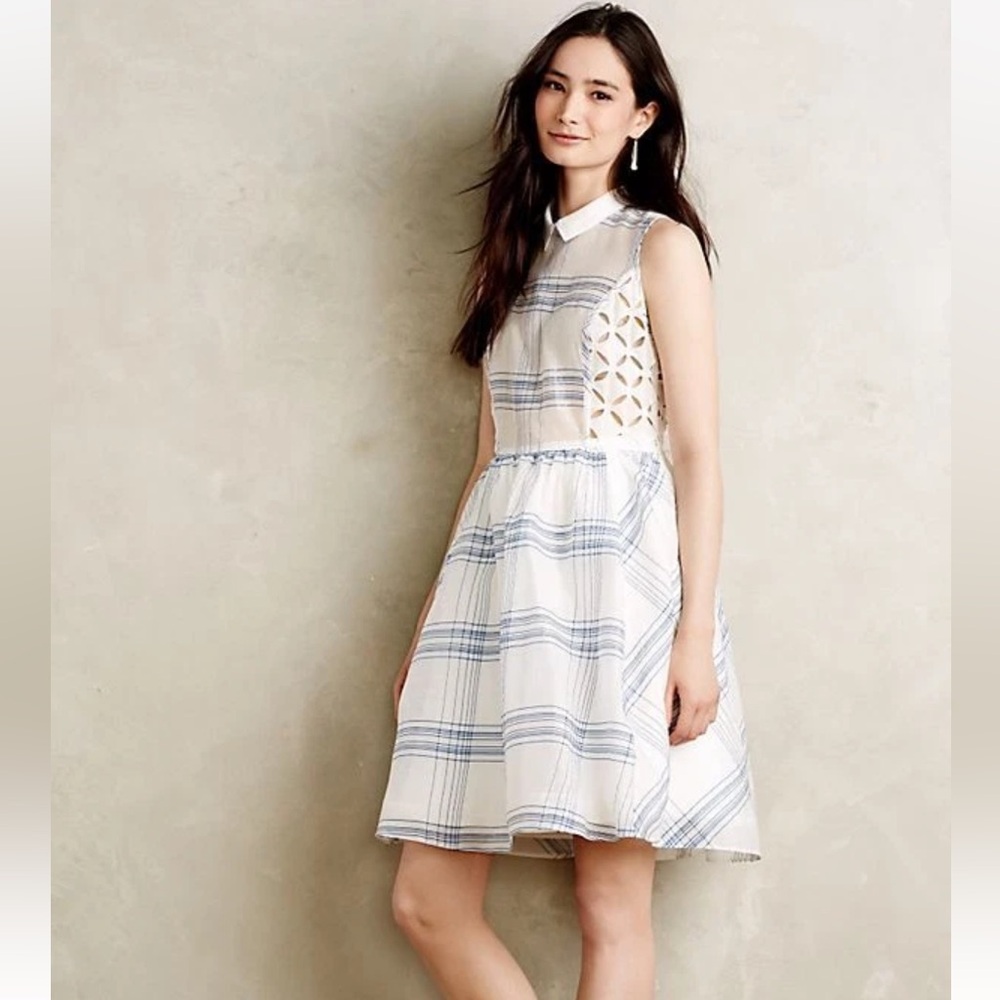 Moulinette Soeurs Anthropologie Seapane Dress Size 8 NWT Plaid Organza - Picture 2 of 13